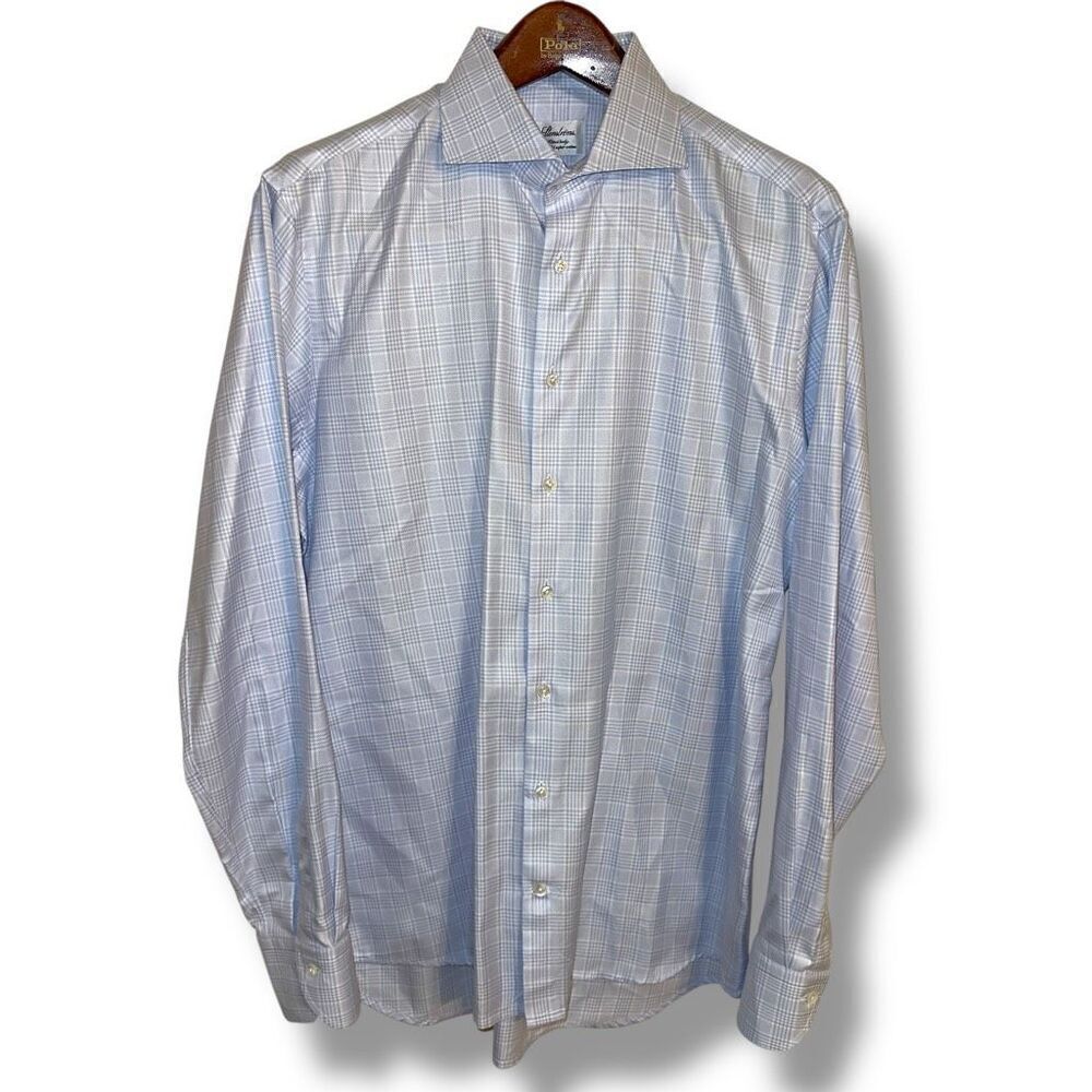 Stenstroms Glencheck Fitted Body Twofold Cotton Super Dress Shirt 17 XL
